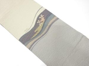 変わり織流水に花模様織出し袋帯